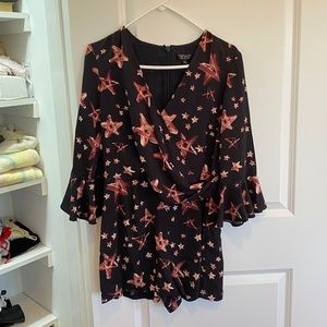 Topshop black and pink star, wrap around romper